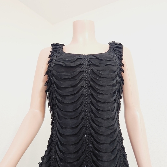 Nwt Little Black Dress with Sequins, Ruffles & Ruching Bodycon Size: 16 - Picture 2 of 10